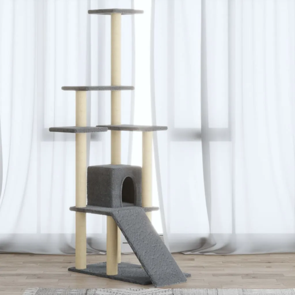 vidaXL Albero per Gatti con Tiragraffi in Sisal Grigio Chiaro 155 cm