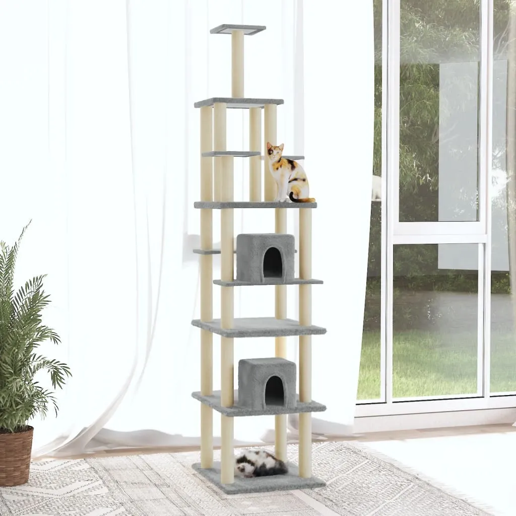 vidaXL Albero per Gatti con Tiragraffi in Sisal Grigio Chiaro 216 cm