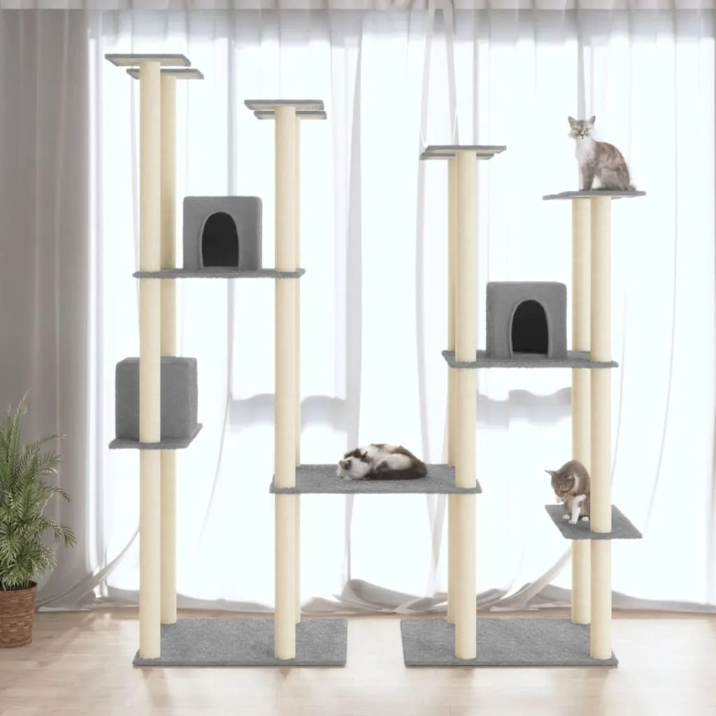 vidaXL Albero per Gatti con Tiragraffi in Sisal Grigio Chiaro 174 cm