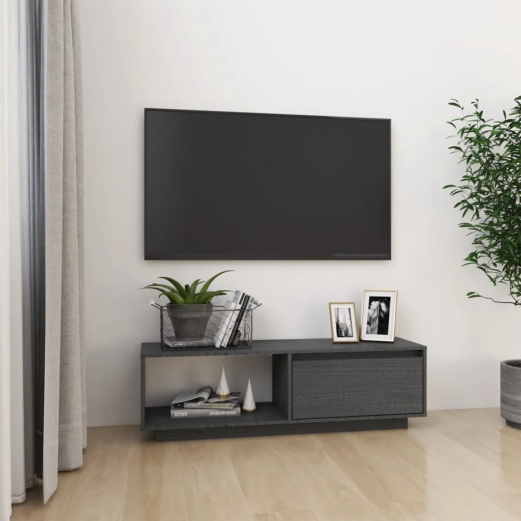 vidaXL Mobile Porta TV Grigio 110x30x33,5 cm in Legno Massello di Pino