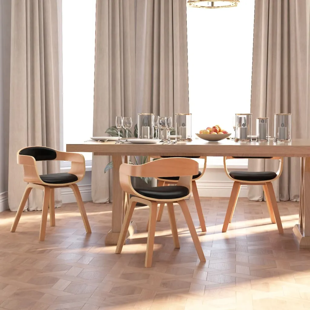 vidaXL Sedie da Pranzo 4 pz Nere in Legno Curvato e Similpelle