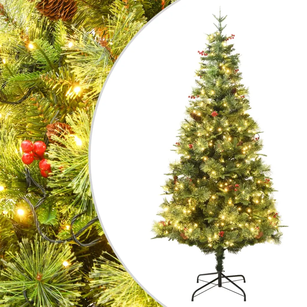 vidaXL Albero di Natale Preilluminato con Pigne Verde 195 cm PVC e PE