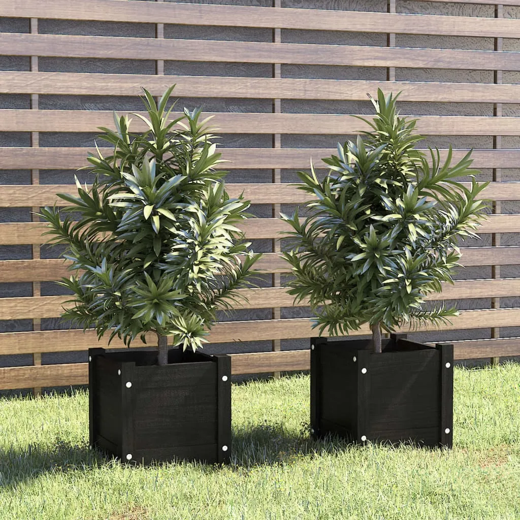 vidaXL Fioriere da Giardino 2 pz Nere 31x31x31 cm in Massello di Pino