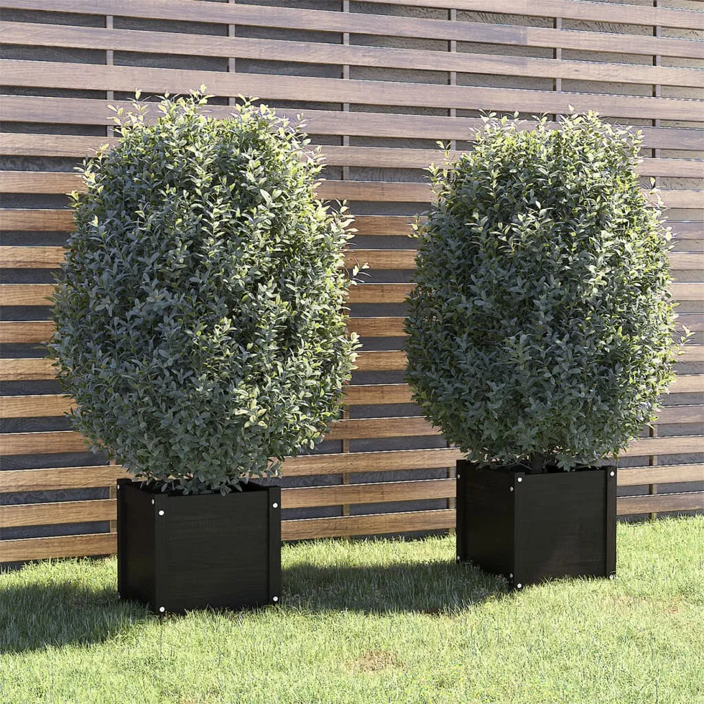 vidaXL Fioriere da Giardino 2pz Nere 40x40x40cm Legno Massello di Pino