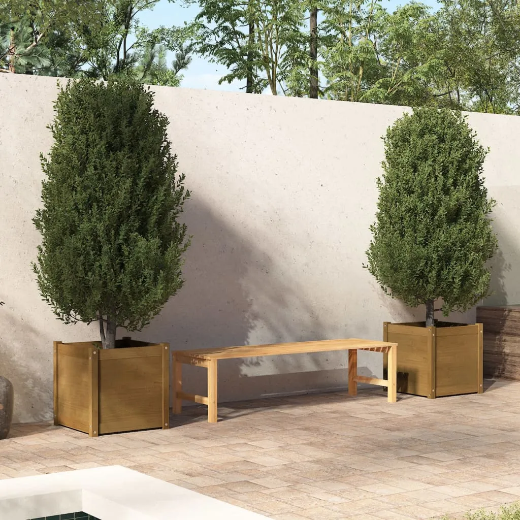 vidaXL Fioriere da Giardino 2 pz Miele 50x50x50 cm Massello di Pino