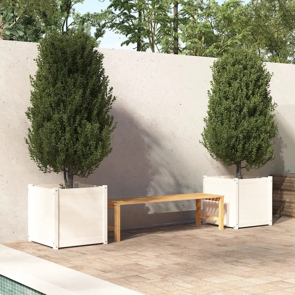 vidaXL Fioriere da Giardino 2 pz Bianche 60x60x60 cm in Legno di Pino