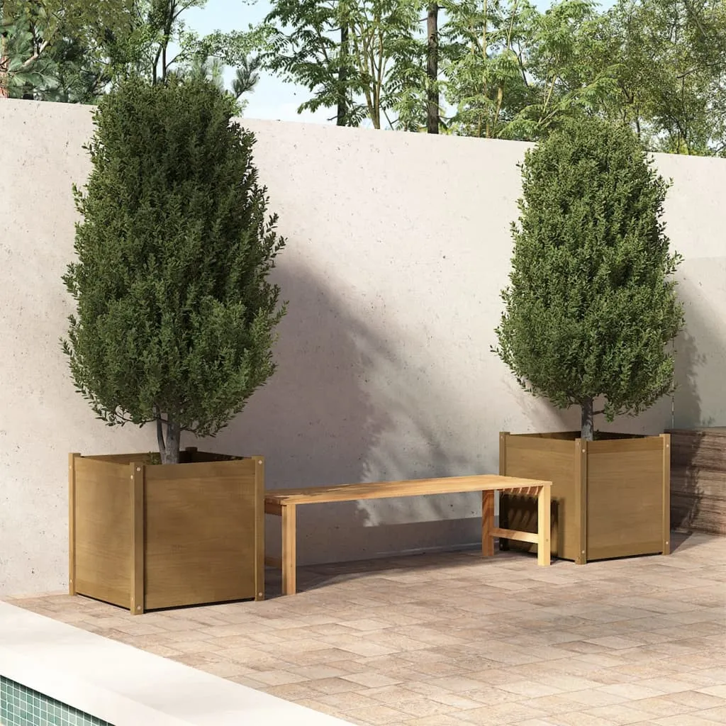 vidaXL Fioriere da Giardino 2 pz Miele 60x60x60 cm in Legno di Pino