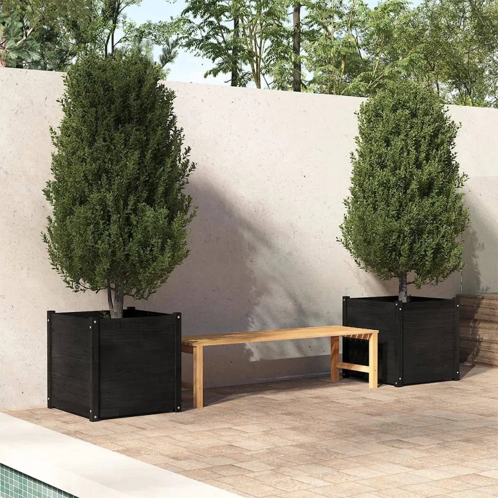 vidaXL Fioriere da Giardino 2 pz Nere 60x60x60 cm in Legno di Pino