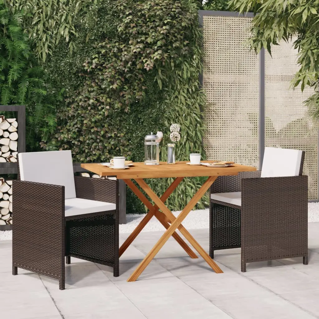 Set da Pranzo per Giardino 3 pz con Cuscini Marrone