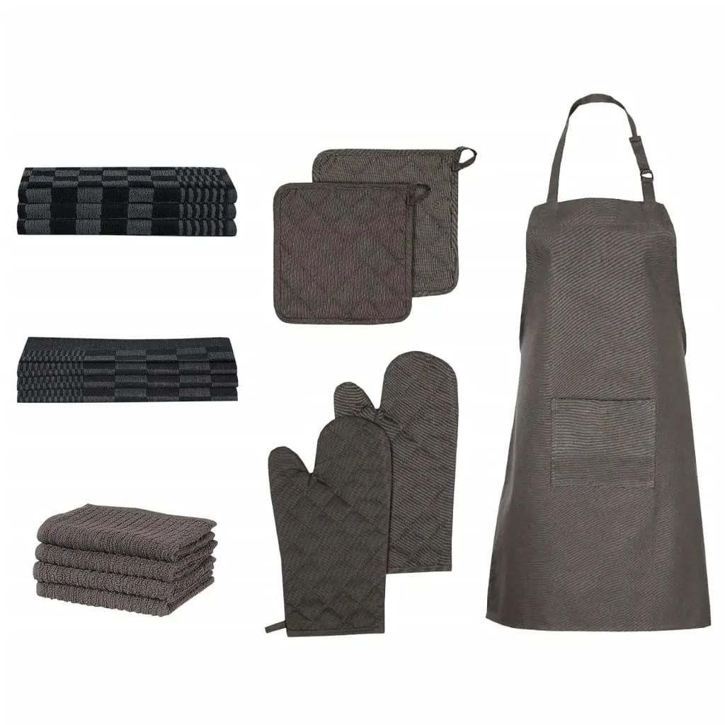 vidaXL Set Strofinacci 15 pz con Guanti da Forno e Presine Cotone Nero