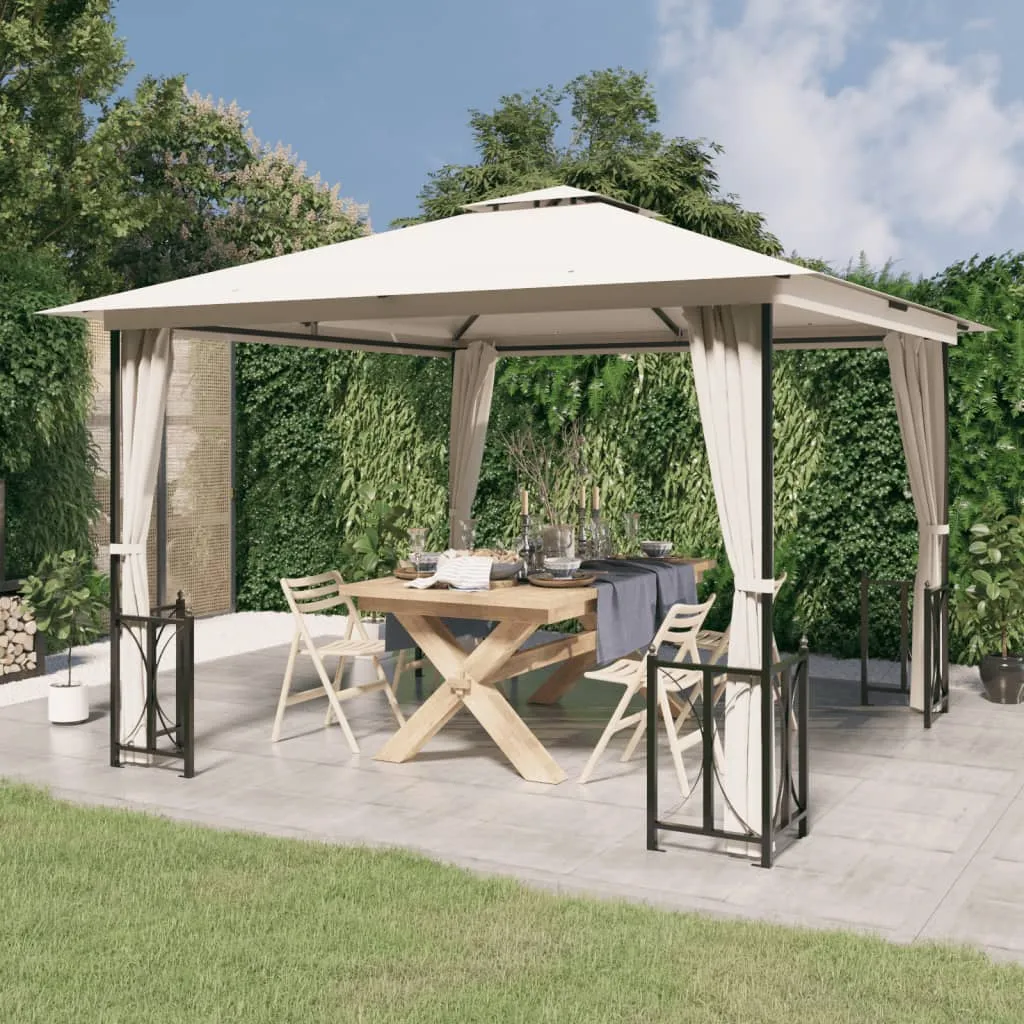 vidaXL Gazebo con Teli Laterali e Doppio Tetto 3x3 m Crema