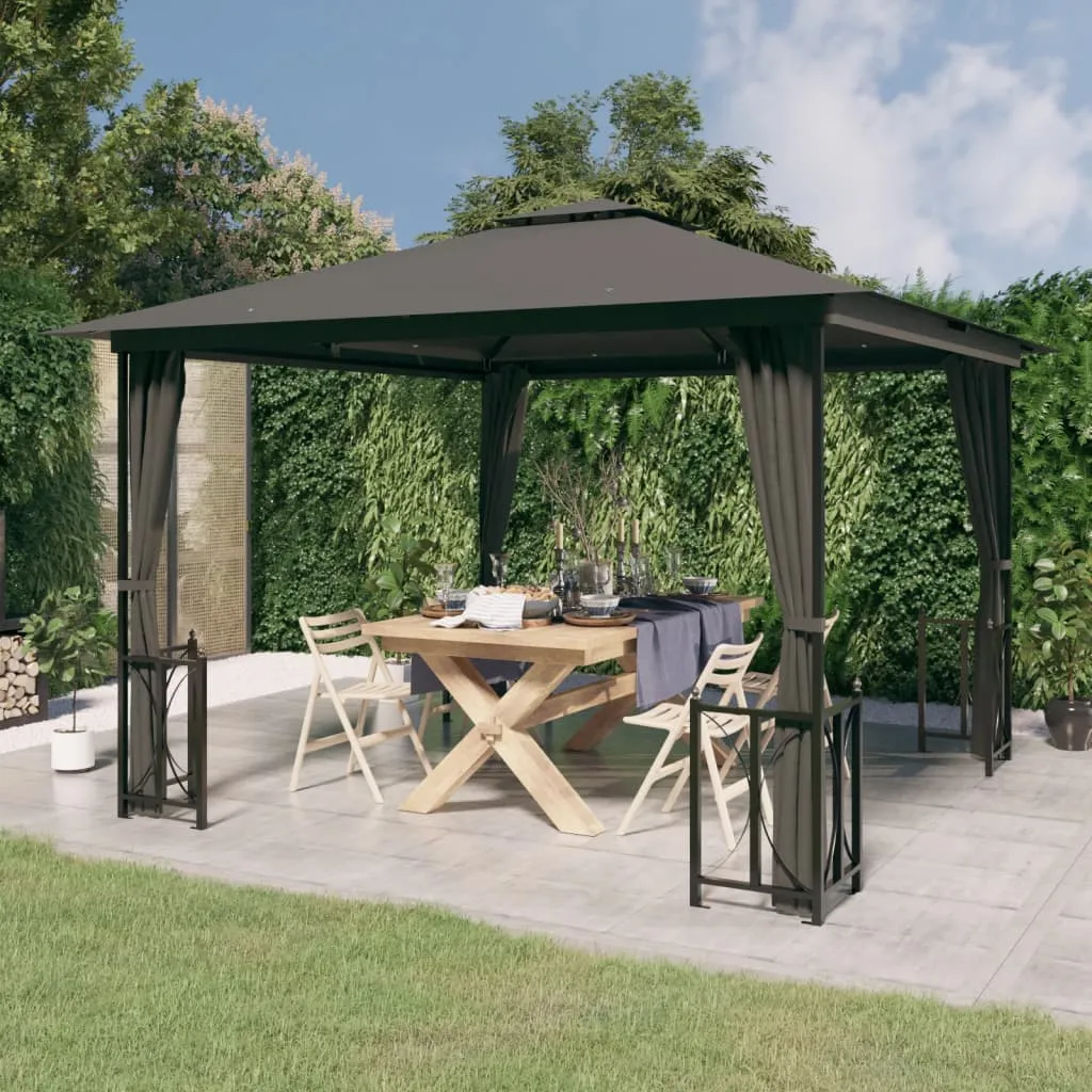 vidaXL Gazebo con Teli Laterali e Doppio Tetto 3x3 m Antracite