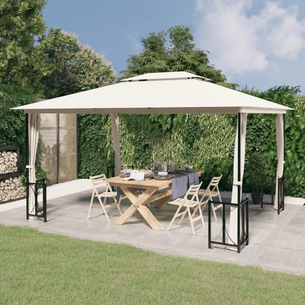 vidaXL Gazebo con Teli Laterali e Doppio Tetto 3x4 m Crema