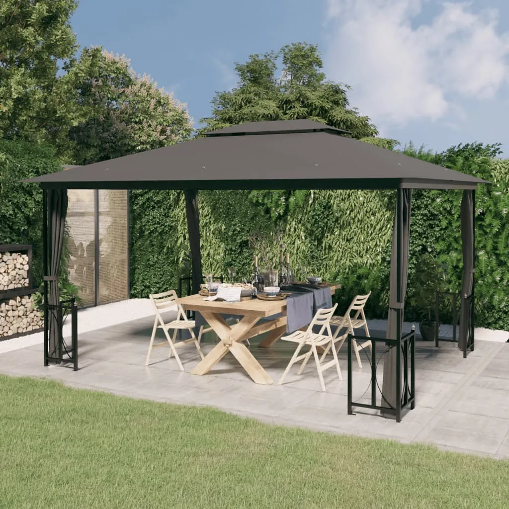 vidaXL Gazebo con Teli Laterali e Doppio Tetto 3x4 m Antracite