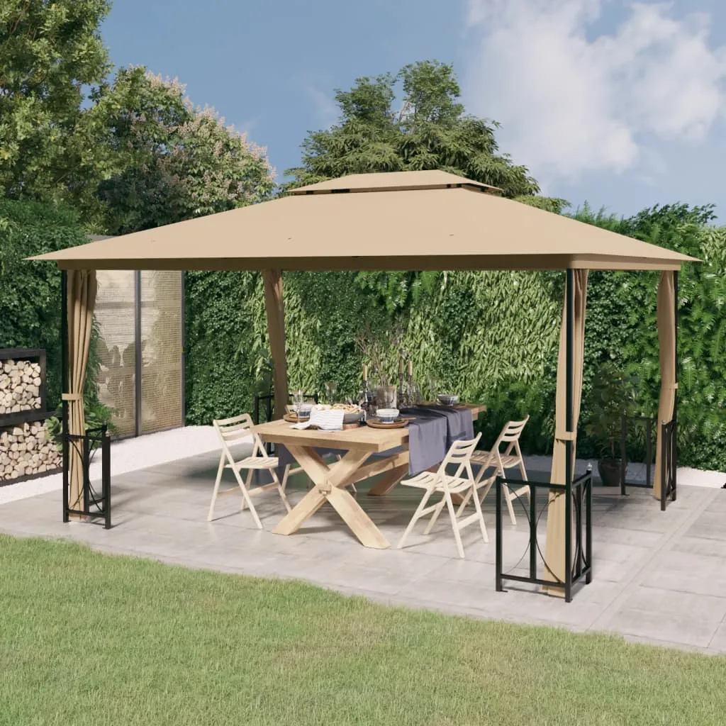 vidaXL Gazebo con Teli Laterali e Doppio Tetto 3x4 m Tortora