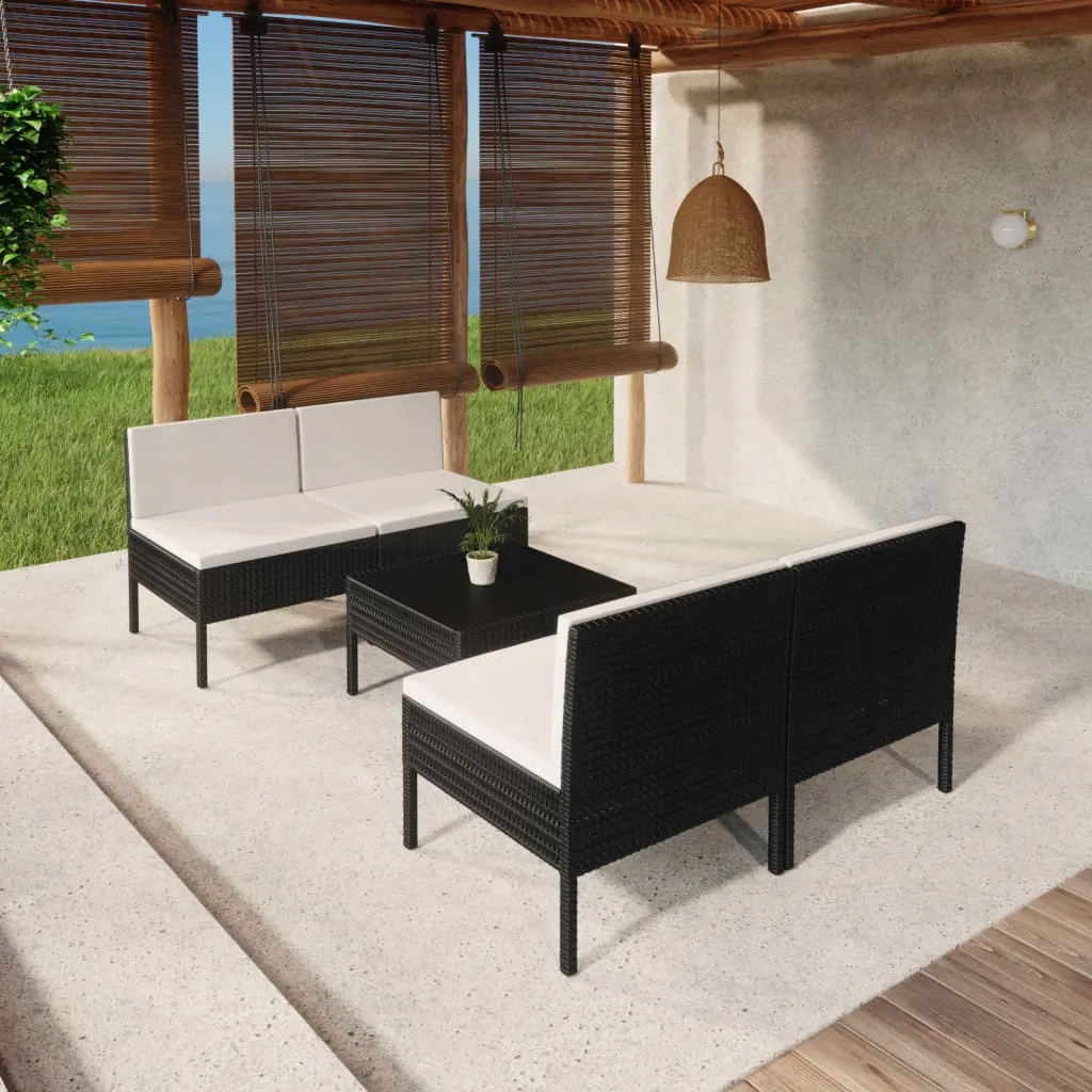 vidaXL Set Divani da Giardino 5 pz con Cuscini in Polyrattan Nero