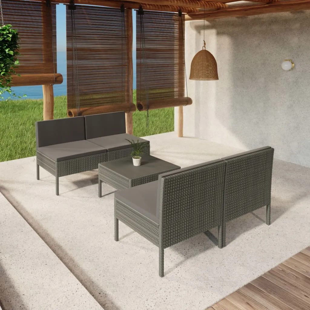 vidaXL Set Divani da Giardino 5 pz con Cuscini in Polyrattan Grigio