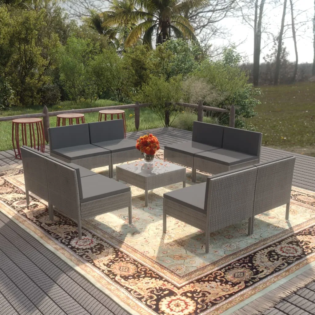 vidaXL Set Divani da Giardino 9 pz con Cuscini in Polyrattan Grigio