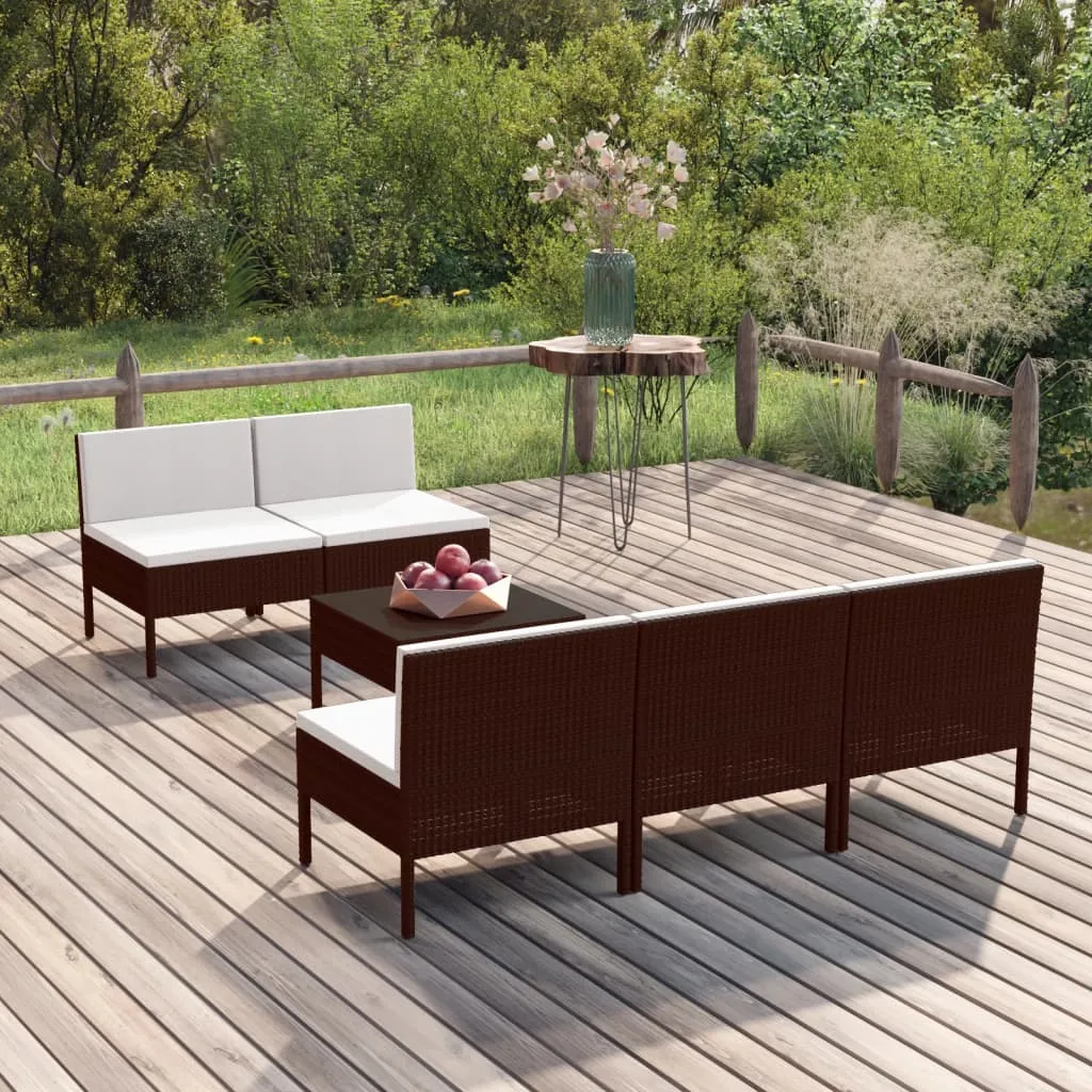 vidaXL Set Divani da Giardino 6 pz con Cuscini in Polyrattan Marrone