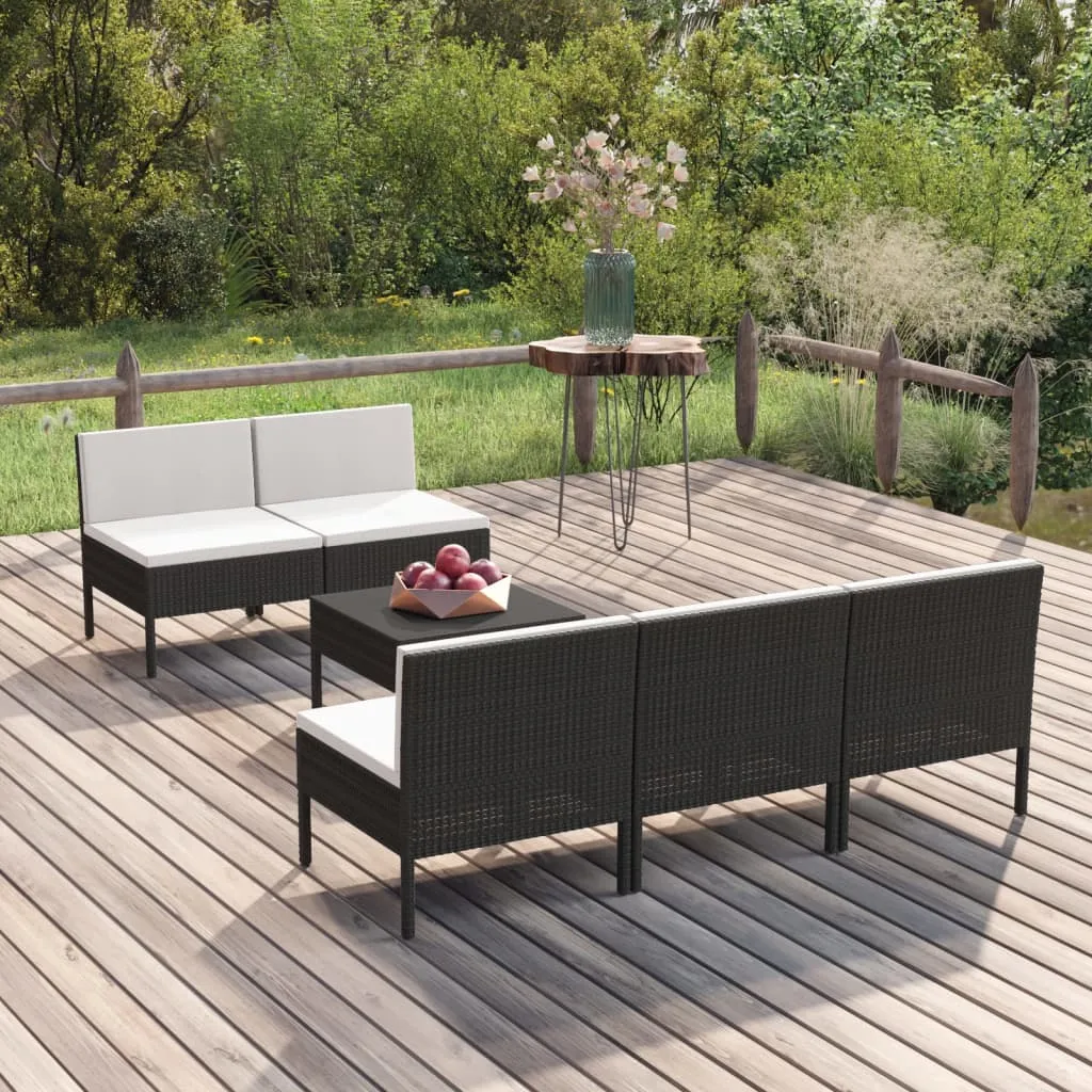 vidaXL Set Divani da Giardino 6 pz con Cuscini in Polyrattan Nero