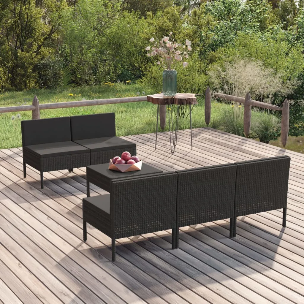 vidaXL Set Divani da Giardino 6 pz con Cuscini in Polyrattan Nero