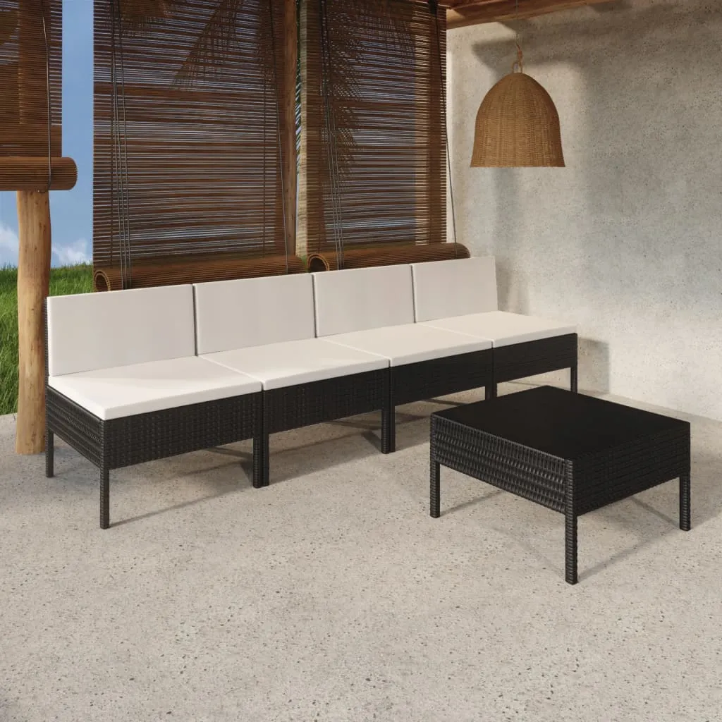 vidaXL Set Divani da Giardino 5 pz con Cuscini in Polyrattan Nero