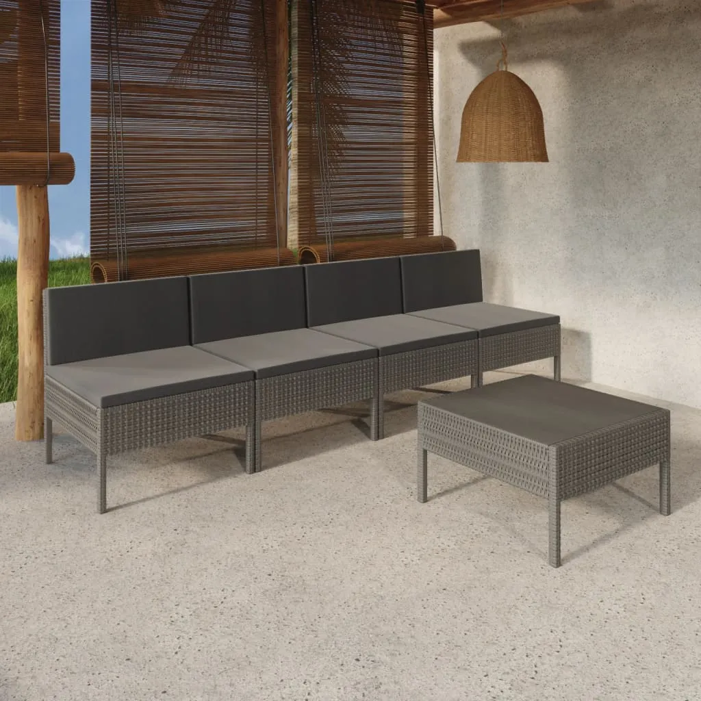 vidaXL Set Divani da Giardino 5 pz con Cuscini in Polyrattan Grigio