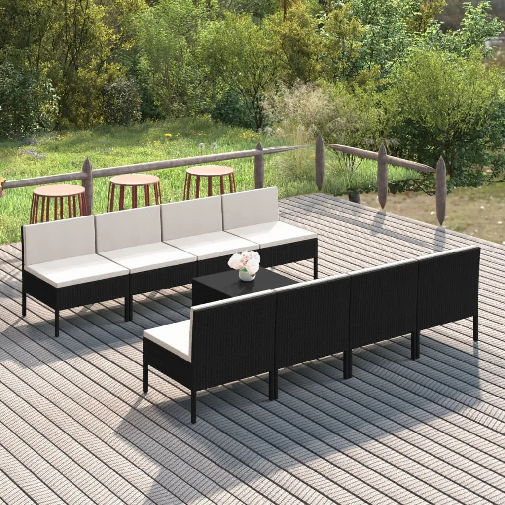 vidaXL Set Divani da Giardino 9 pz con Cuscini in Polyrattan Nero