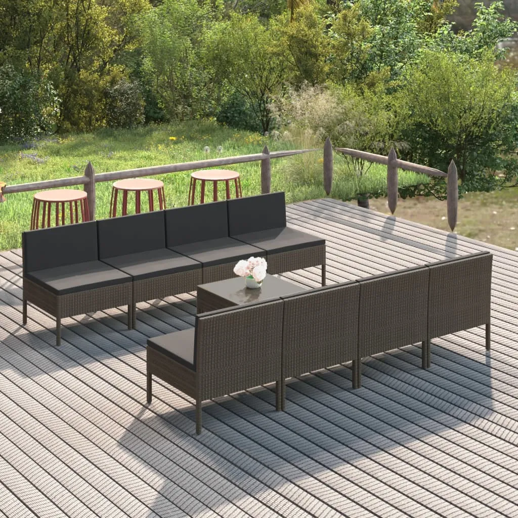 vidaXL Set Divani da Giardino 9 pz con Cuscini in Polyrattan Grigio