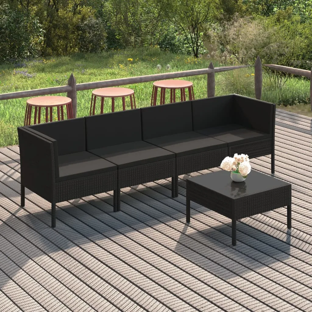 vidaXL Set Divani da Giardino 5 pz con Cuscini in Polyrattan Nero