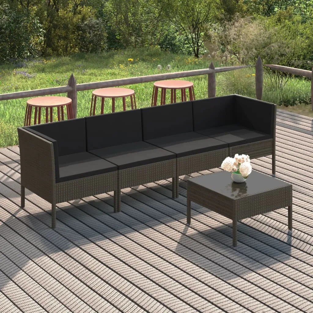 vidaXL Set Divani da Giardino 5 pz con Cuscini in Polyrattan Grigio