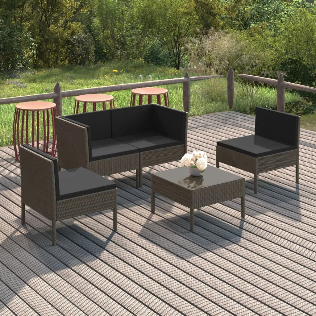 vidaXL Set Divani da Giardino 5 pz con Cuscini in Polyrattan Grigio