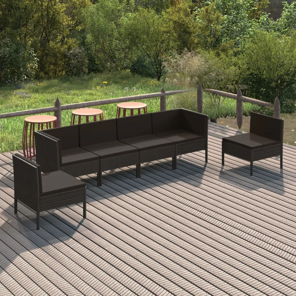 vidaXL Set Divani da Giardino 6 pz con Cuscini in Polyrattan Nero