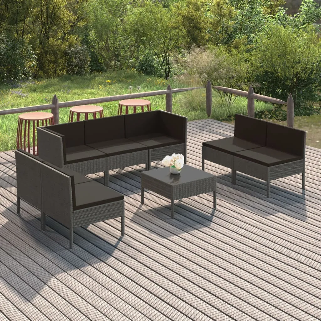 vidaXL Set Divani da Giardino 8 pz con Cuscini in Polyrattan Grigio