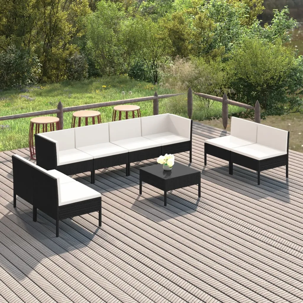 vidaXL Set Divani da Giardino 9 pz con Cuscini in Polyrattan Nero