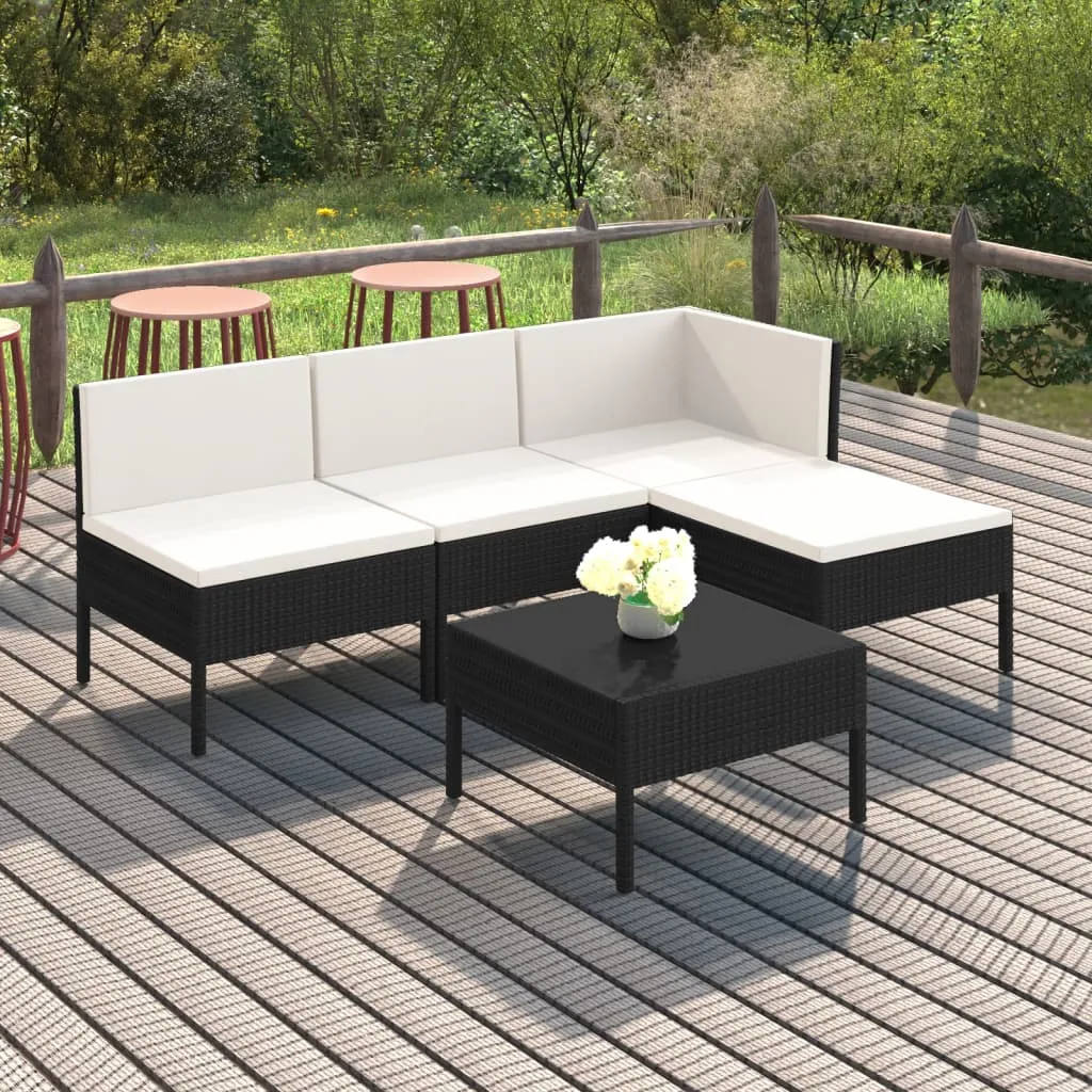 vidaXL Set Divani da Giardino 5 pz con Cuscini in Polyrattan Nero