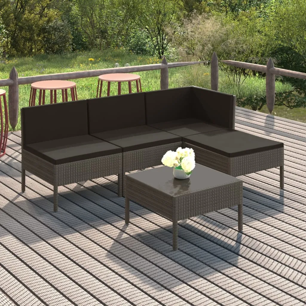 vidaXL Set Divani da Giardino 5 pz con Cuscini in Polyrattan Grigio