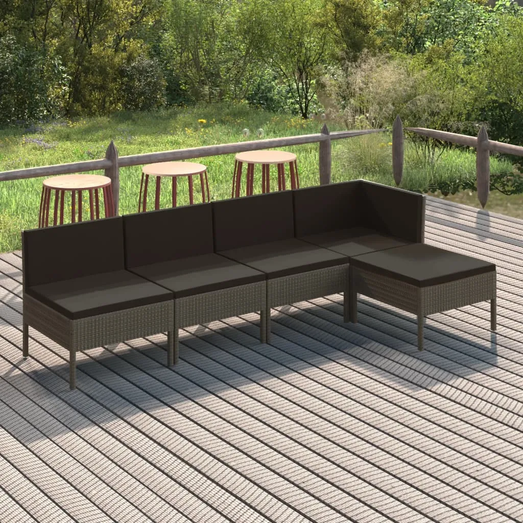 vidaXL Set Divani da Giardino 5 pz con Cuscini in Polyrattan Grigio