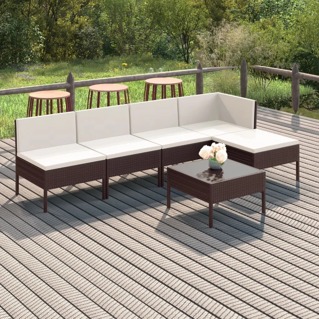 vidaXL Set Divani da Giardino 6 pz con Cuscini in Polyrattan Marrone