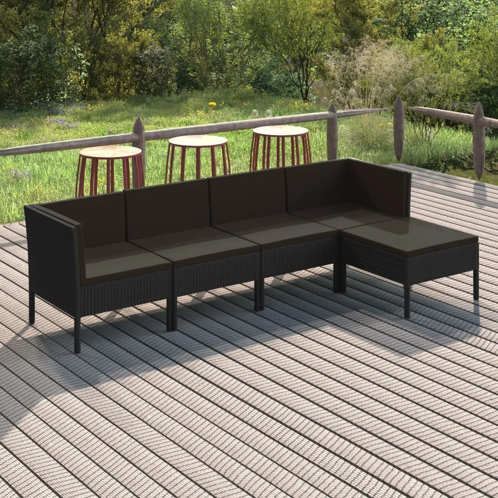 vidaXL Set Divani da Giardino 5 pz con Cuscini in Polyrattan Nero