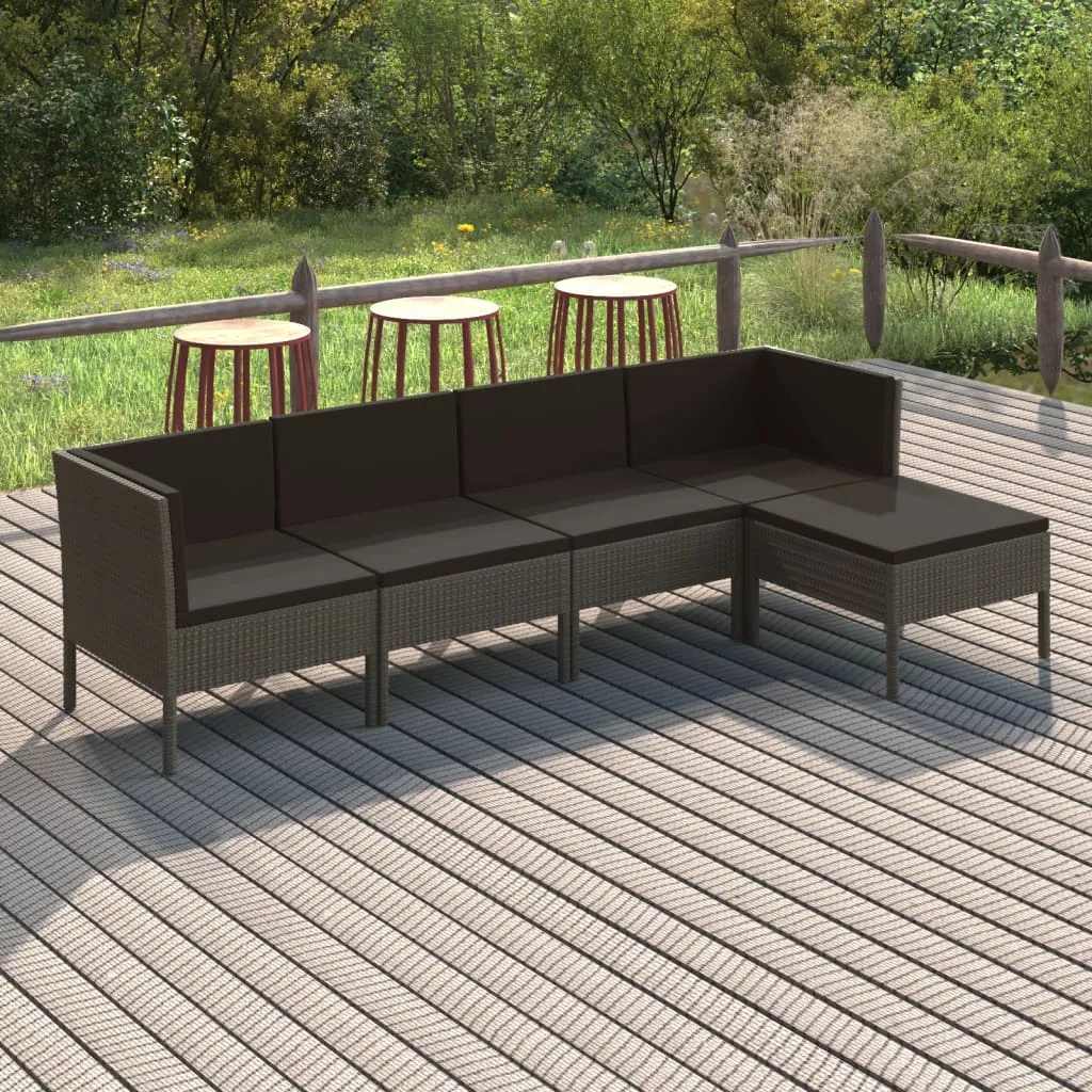 vidaXL Set Divani da Giardino 5 pz con Cuscini in Polyrattan Grigio