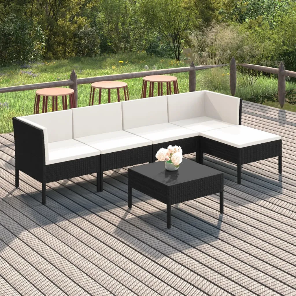 vidaXL Set Divani da Giardino 6 pz con Cuscini in Polyrattan Nero