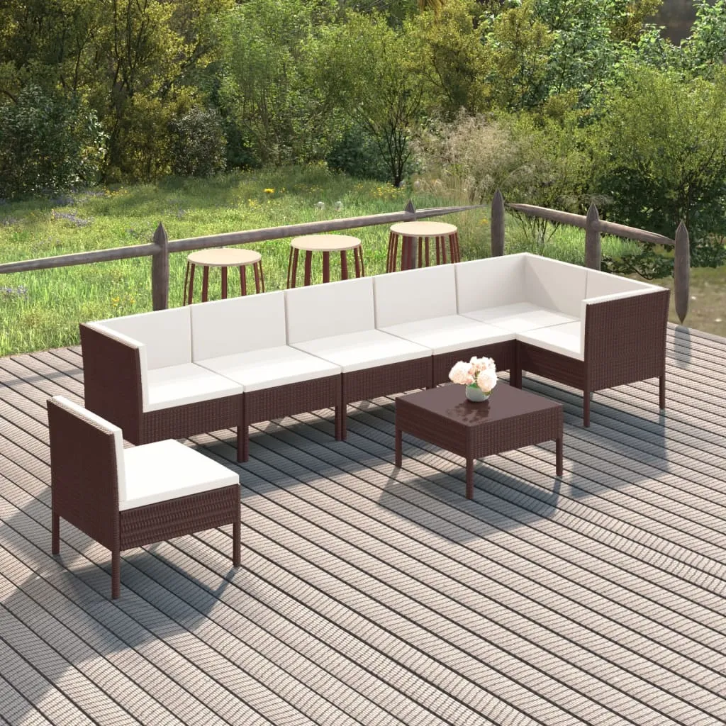 vidaXL Set Divani da Giardino 8 pz con Cuscini in Polyrattan Marrone