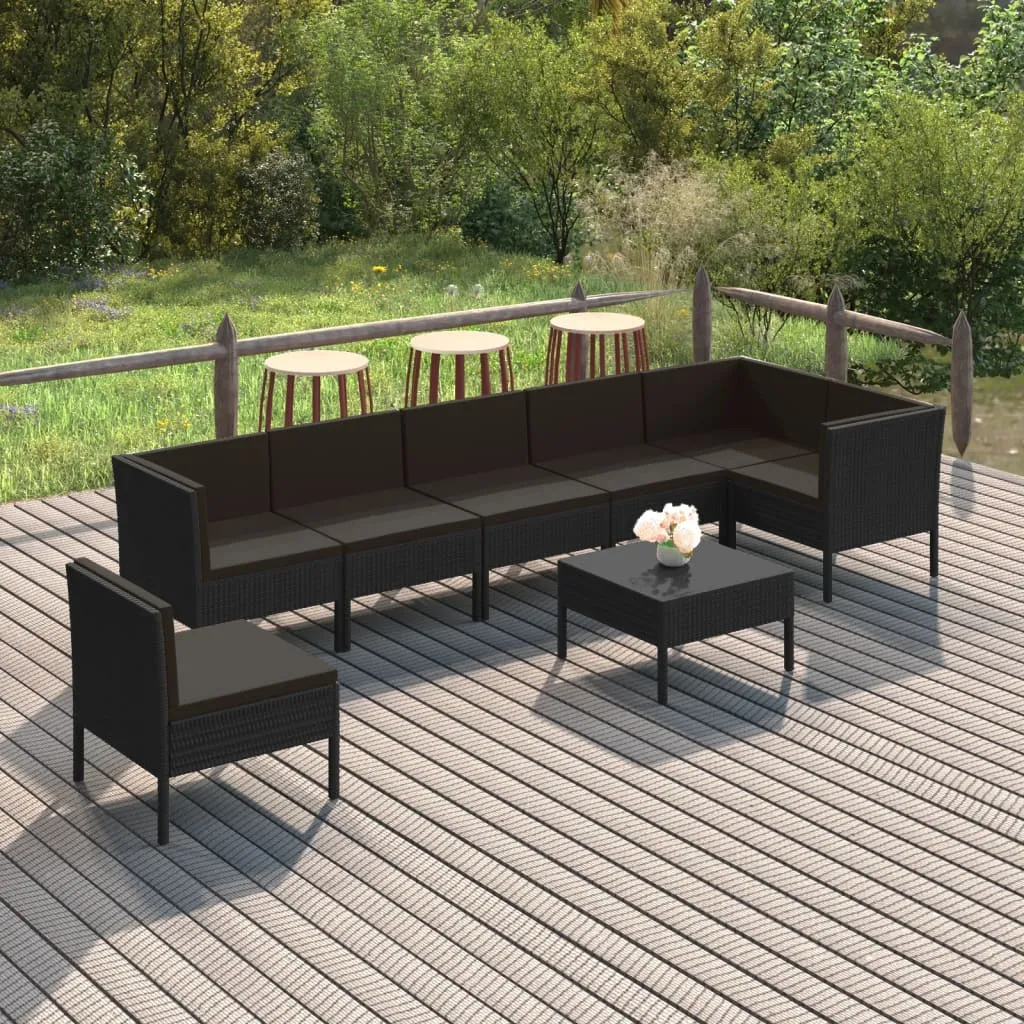 vidaXL Set Divani da Giardino 8 pz con Cuscini in Polyrattan Nero