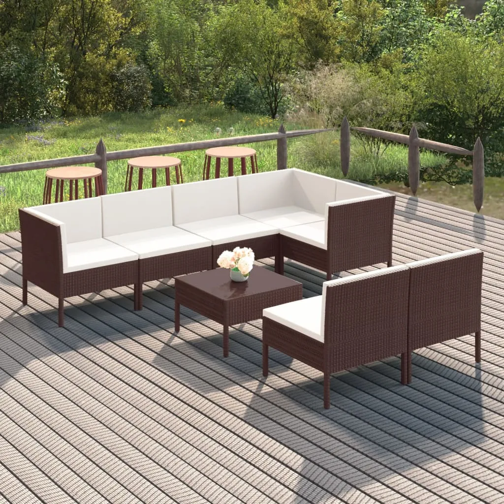 vidaXL Set Divani da Giardino 8 pz con Cuscini in Polyrattan Marrone