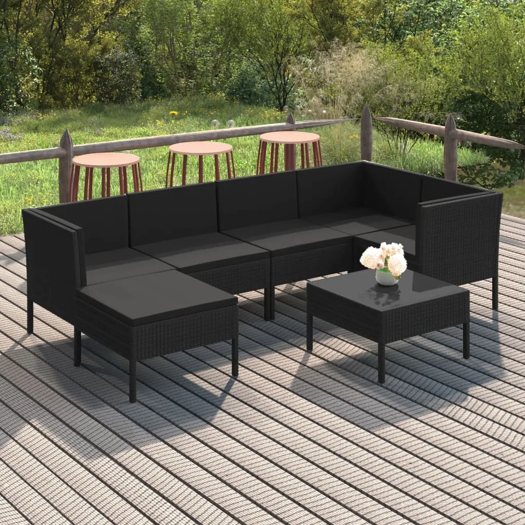 vidaXL Set Divani da Giardino 7 pz con Cuscini in Polyrattan Nero