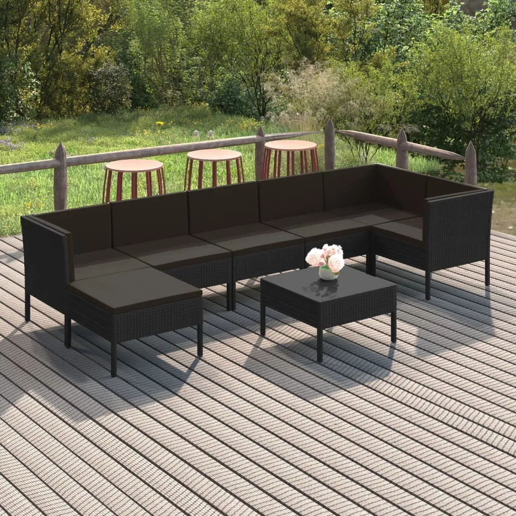 vidaXL Set Divani da Giardino 8 pz con Cuscini in Polyrattan Nero