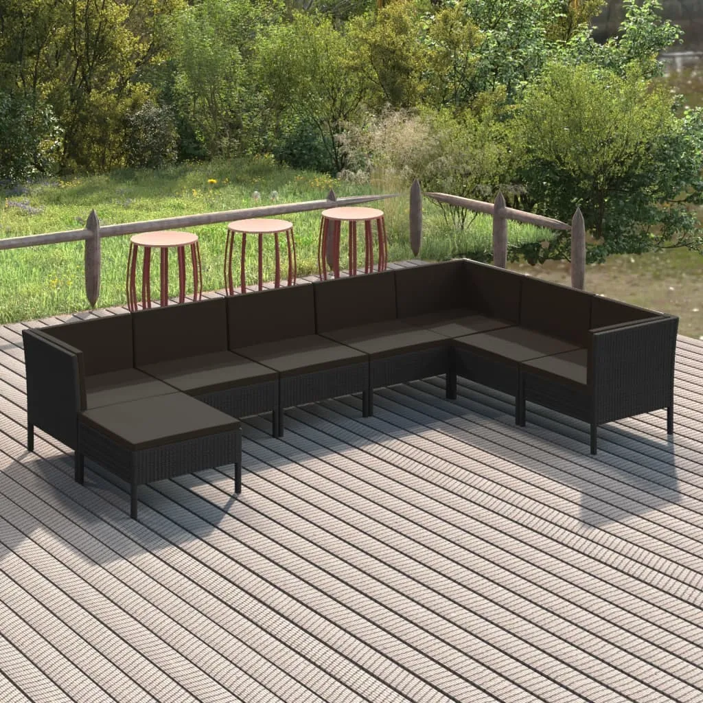 vidaXL Set Divani da Giardino 8 pz con Cuscini in Polyrattan Nero