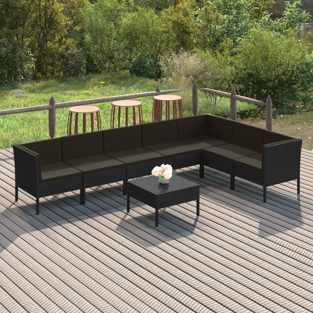 vidaXL Set Divani da Giardino 8 pz con Cuscini in Polyrattan Nero