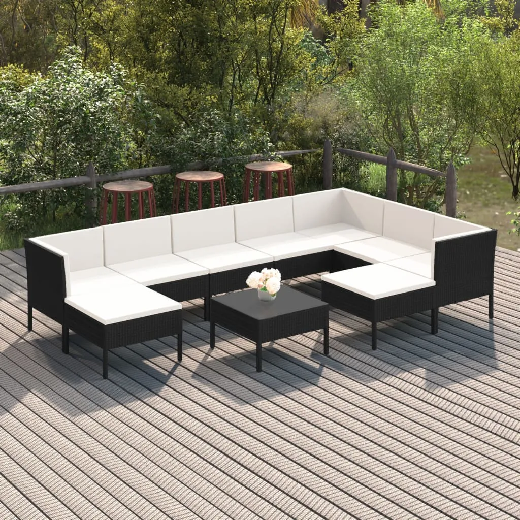 vidaXL Set Divani da Giardino 10 pz con Cuscini in Polyrattan Nero